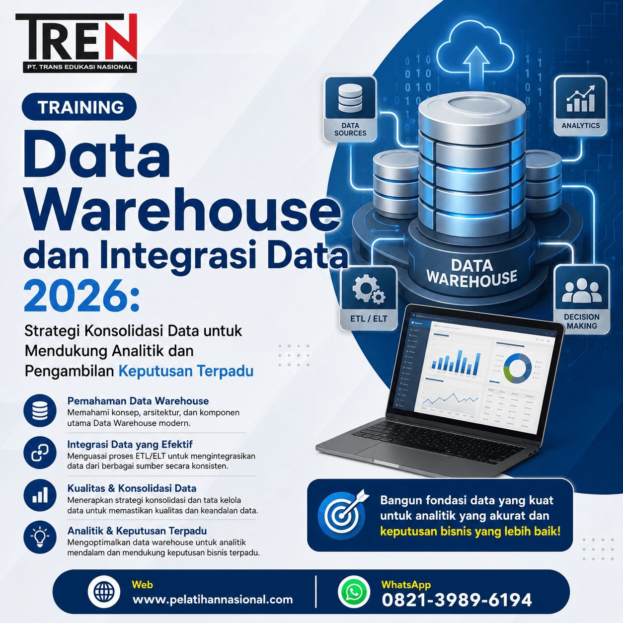 Training Data Warehouse dan Integrasi Data 2026: Strategi Konsolidasi Data untuk Mendukung Analitik dan Pengambilan Keputusan Terpadu