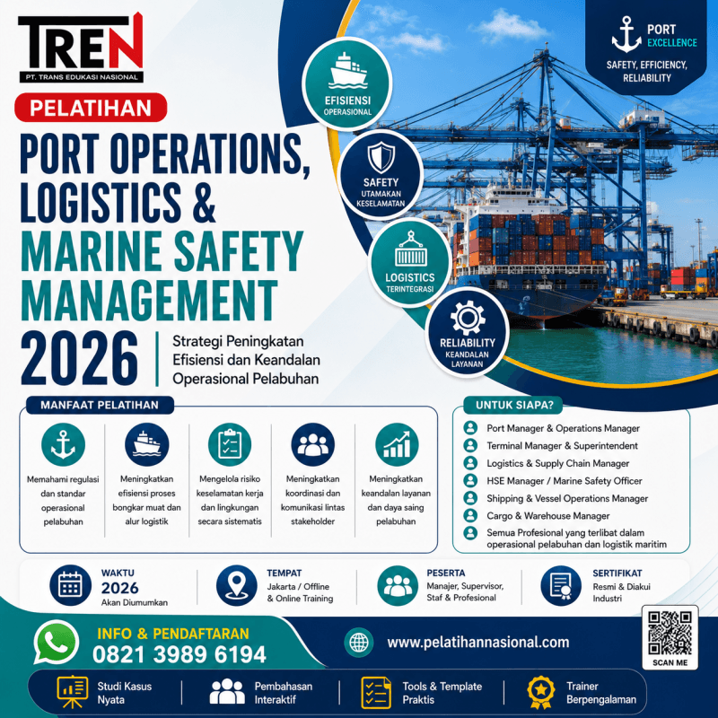 Pelatihan Port Operations, Logistics & Marine Safety Management 2026: Strategi Peningkatan Efisiensi dan Keandalan Operasional Pelabuhan