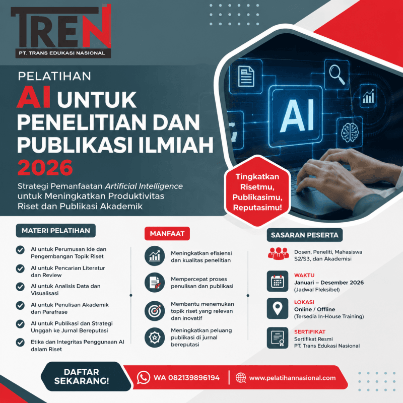 Pelatihan AI untuk Penelitian dan Publikasi Ilmiah 2026: Strategi Pemanfaatan Artificial Intelligence untuk Meningkatkan Produktivitas Riset dan Publikasi Akademik