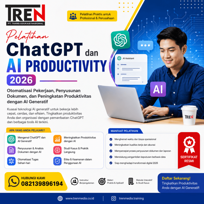 Pelatihan ChatGPT dan AI Productivity 2026: Otomatisasi Pekerjaan, Penyusunan Dokumen, dan Peningkatan Produktivitas dengan AI Generatif