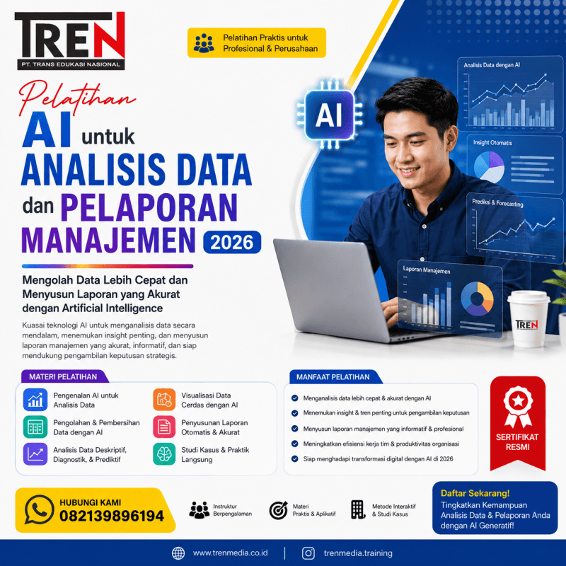Pelatihan AI untuk Analisis Data dan Pelaporan Manajemen 2026: Mengolah Data Lebih Cepat dan Menyusun Laporan yang Akurat dengan Artificial Intelligence