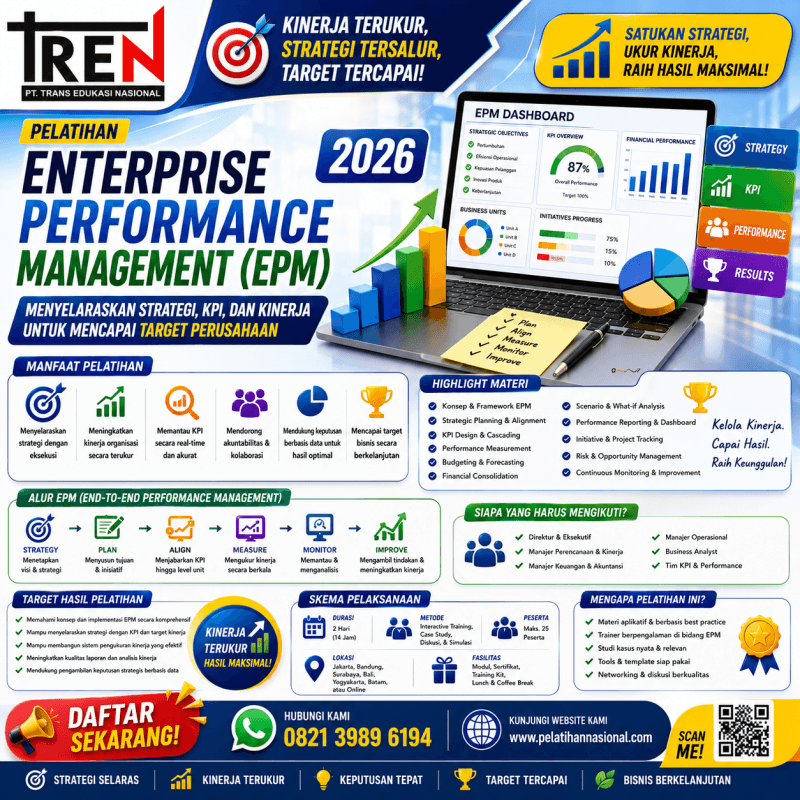 Pelatihan Enterprise Performance Management (EPM) 2026: Menyelaraskan Strategi, KPI, dan Kinerja untuk Mencapai Target Perusahaan