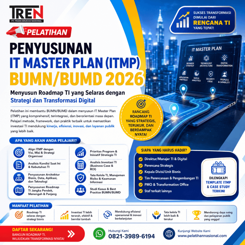 Pelatihan Penyusunan IT Master Plan (ITMP) BUMN/BUMD 2026: Menyusun Roadmap TI yang Selaras dengan Strategi dan Transformasi Digital
