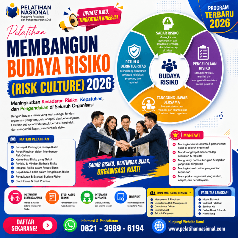 Pelatihan Membangun Budaya Risiko (Risk Culture) 2026: Meningkatkan Kesadaran Risiko, Kepatuhan, dan Pengendalian di Seluruh Organisasi