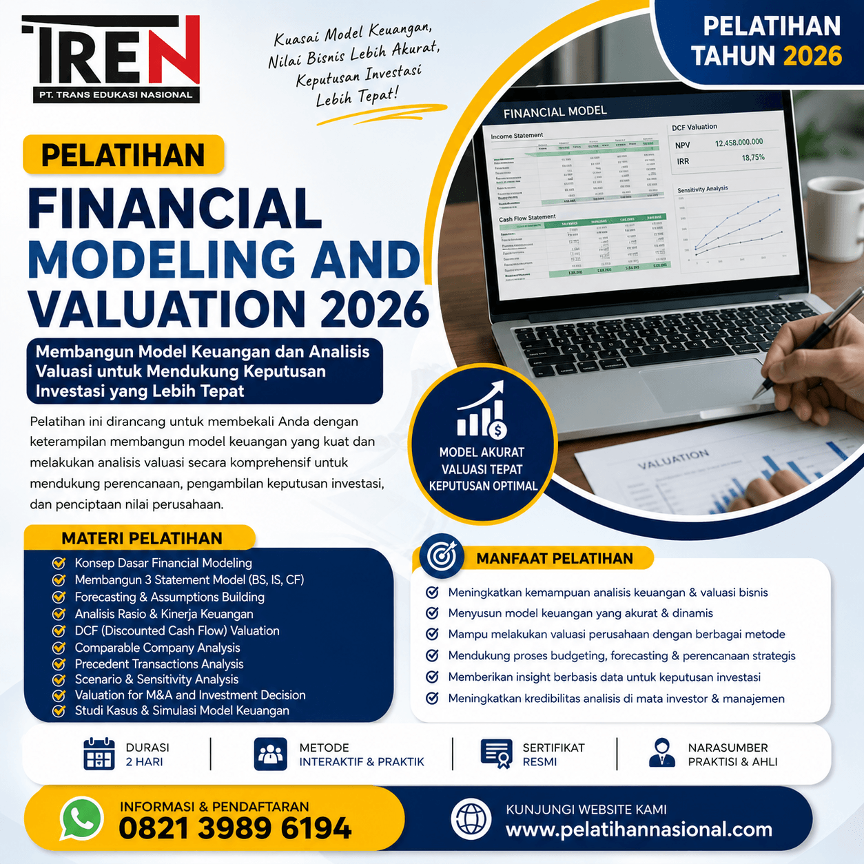 Pelatihan Financial Modeling and Valuation 2026: Membangun Model Keuangan dan Analisis Valuasi untuk Mendukung Keputusan Investasi yang Lebih Tepat