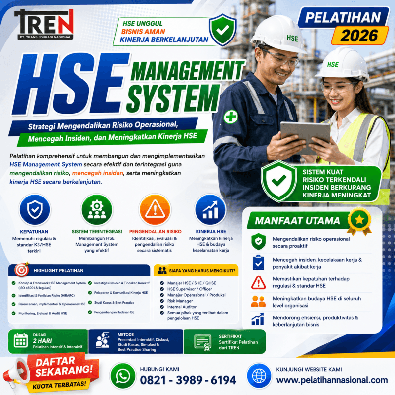 Pelatihan HSE Management System 2026: Strategi Mengendalikan Risiko Operasional, Mencegah Insiden, dan Meningkatkan Kinerja HSE