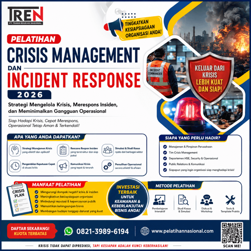 Pelatihan Crisis Management dan Incident Response 2026: Strategi Mengelola Krisis, Merespons Insiden, dan Meminimalkan Gangguan Operasional