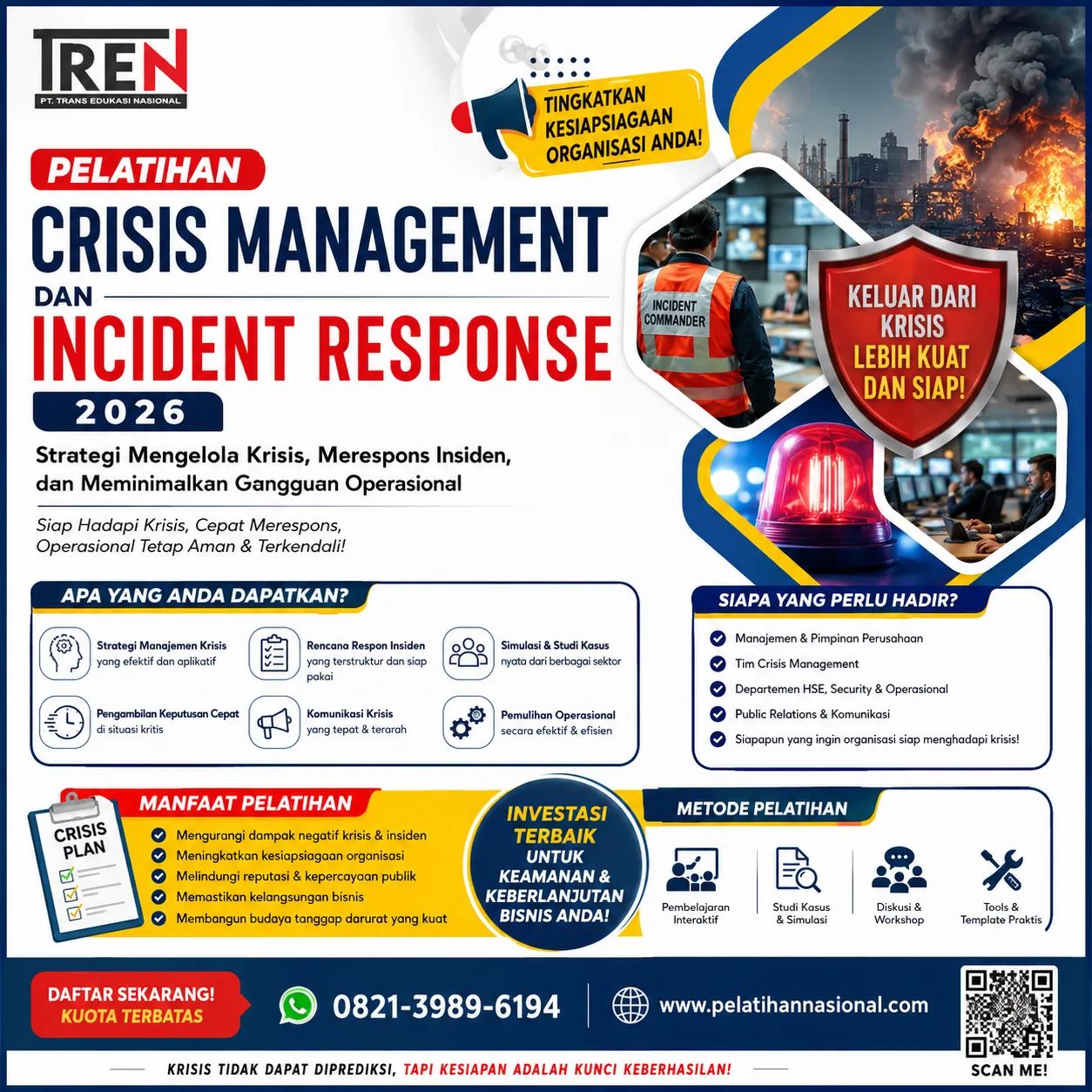 Pelatihan Crisis Management dan Incident Response 2026: Strategi Mengelola Krisis, Merespons Insiden, dan Meminimalkan Gangguan Operasional