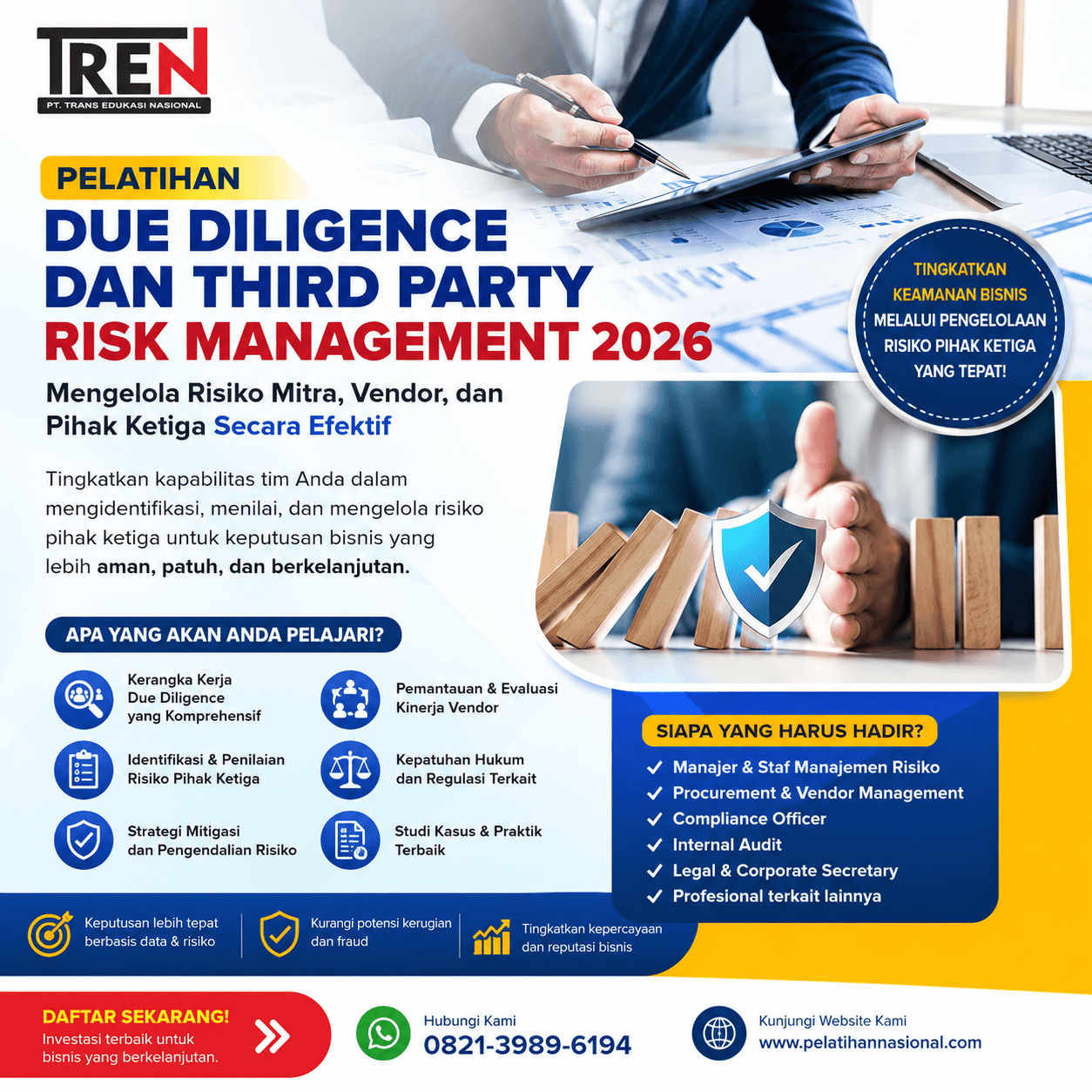 Pelatihan Due Diligence dan Third Party Risk Management 2026: Mengelola Risiko Mitra, Vendor, dan Pihak Ketiga Secara Efektif