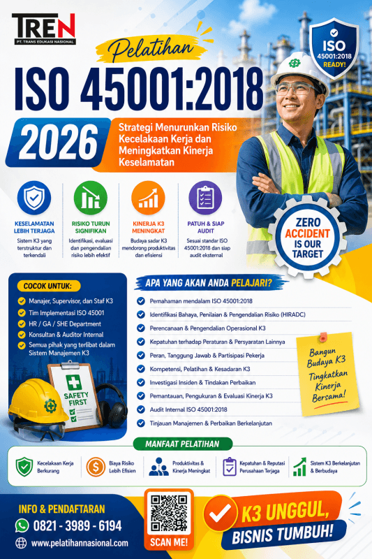 Pelatihan ISO 45001:2018 2026: Strategi Menurunkan Risiko Kecelakaan Kerja dan Meningkatkan Kinerja Keselamatan