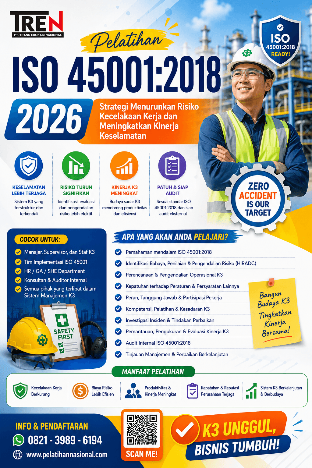 Pelatihan ISO 45001:2018 2026: Strategi Menurunkan Risiko Kecelakaan Kerja dan Meningkatkan Kinerja Keselamatan