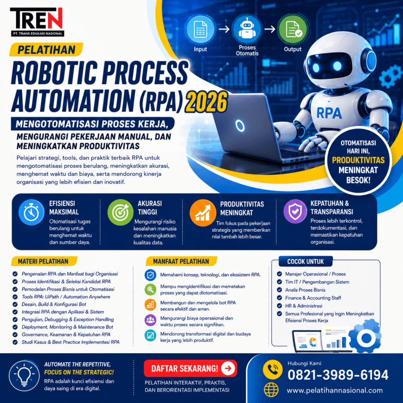 Pelatihan Robotic Process Automation (RPA) 2026: Mengotomatisasi Proses Kerja, Mengurangi Pekerjaan Manual, dan Meningkatkan Produktivitas