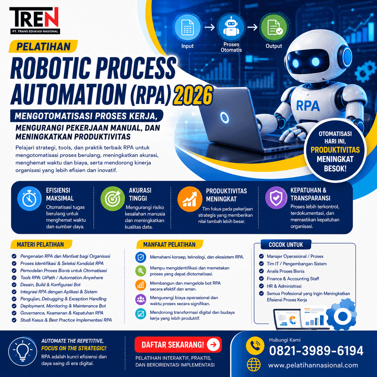 Pelatihan Robotic Process Automation (RPA) 2026: Mengotomatisasi Proses Kerja, Mengurangi Pekerjaan Manual, dan Meningkatkan Produktivitas