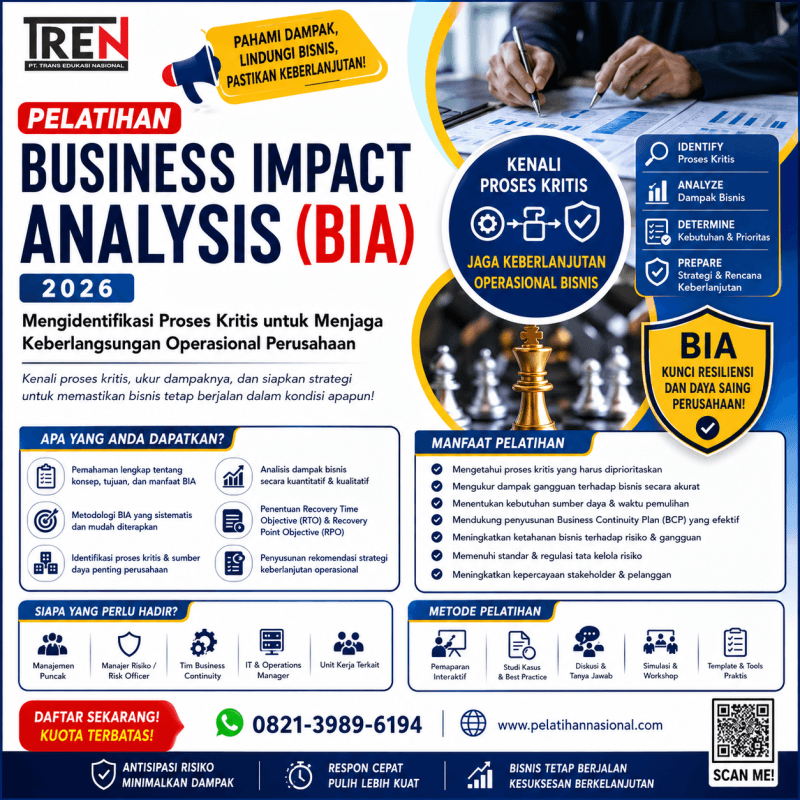 Pelatihan Business Impact Analysis (BIA) 2026: Mengidentifikasi Proses Kritis untuk Menjaga Keberlangsungan Operasional Perusahaan