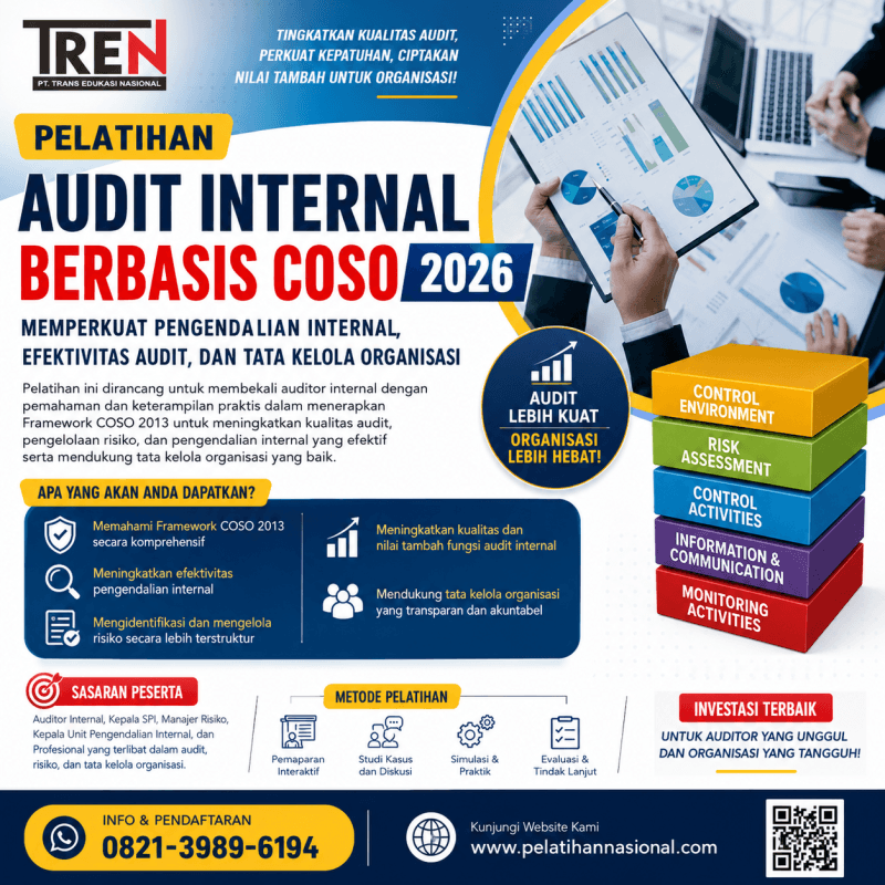 Pelatihan Audit Internal Berbasis COSO 2026: Memperkuat Pengendalian Internal, Efektivitas Audit, dan Tata Kelola Organisasi