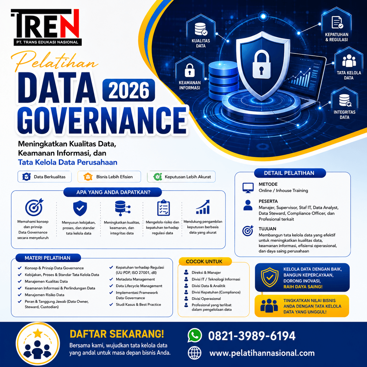 Pelatihan Data Governance 2026: Meningkatkan Kualitas Data, Keamanan Informasi, dan Tata Kelola Data Perusahaan