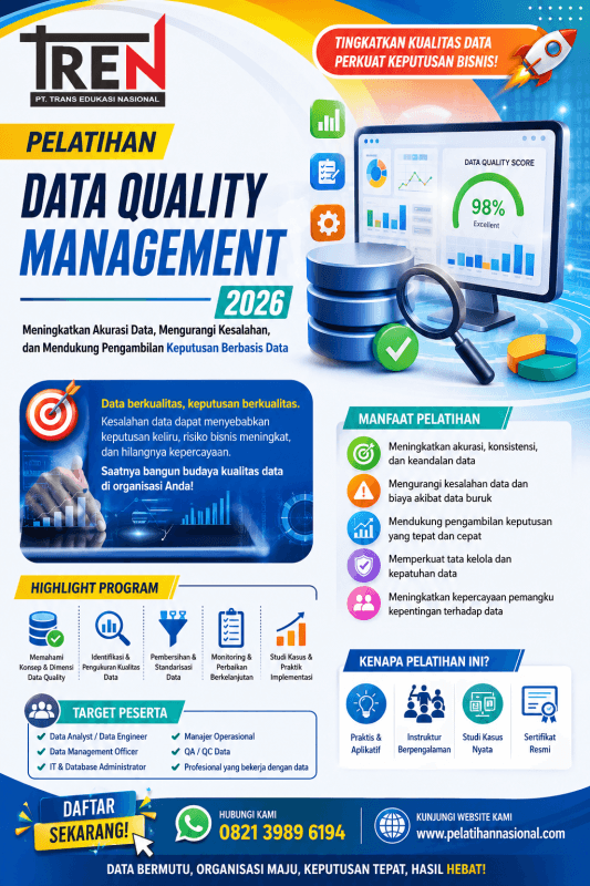 Pelatihan Data Quality Management 2026: Meningkatkan Akurasi Data, Mengurangi Kesalahan, dan Mendukung Pengambilan Keputusan Berbasis Data