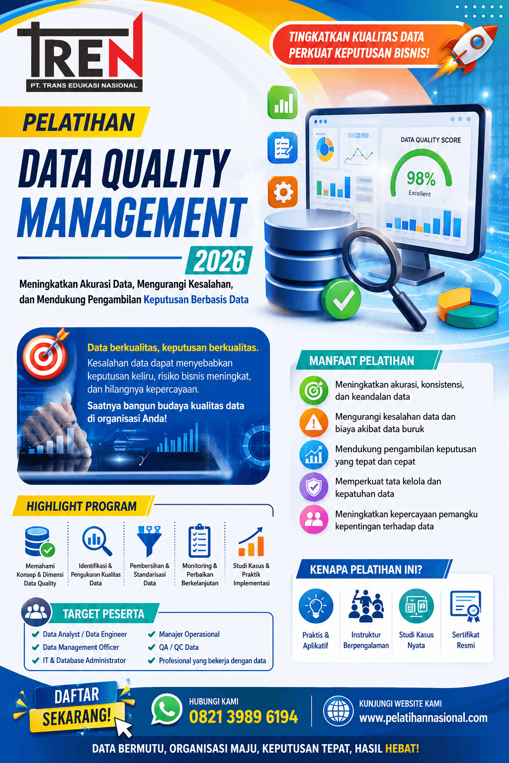 Pelatihan Data Quality Management 2026: Meningkatkan Akurasi Data, Mengurangi Kesalahan, dan Mendukung Pengambilan Keputusan Berbasis Data