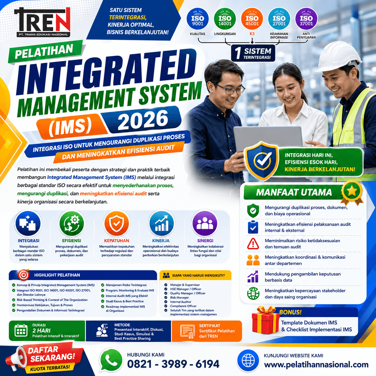 Pelatihan Integrated Management System (IMS) 2026: Integrasi ISO untuk Mengurangi Duplikasi Proses dan Meningkatkan Efisiensi Audit