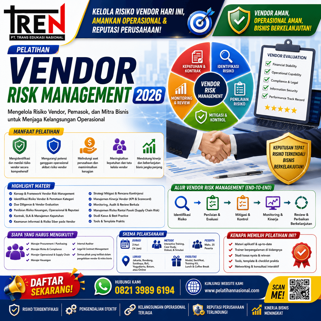 Pelatihan Vendor Risk Management 2026: Mengelola Risiko Vendor, Pemasok, dan Mitra Bisnis untuk Menjaga Kelangsungan Operasional