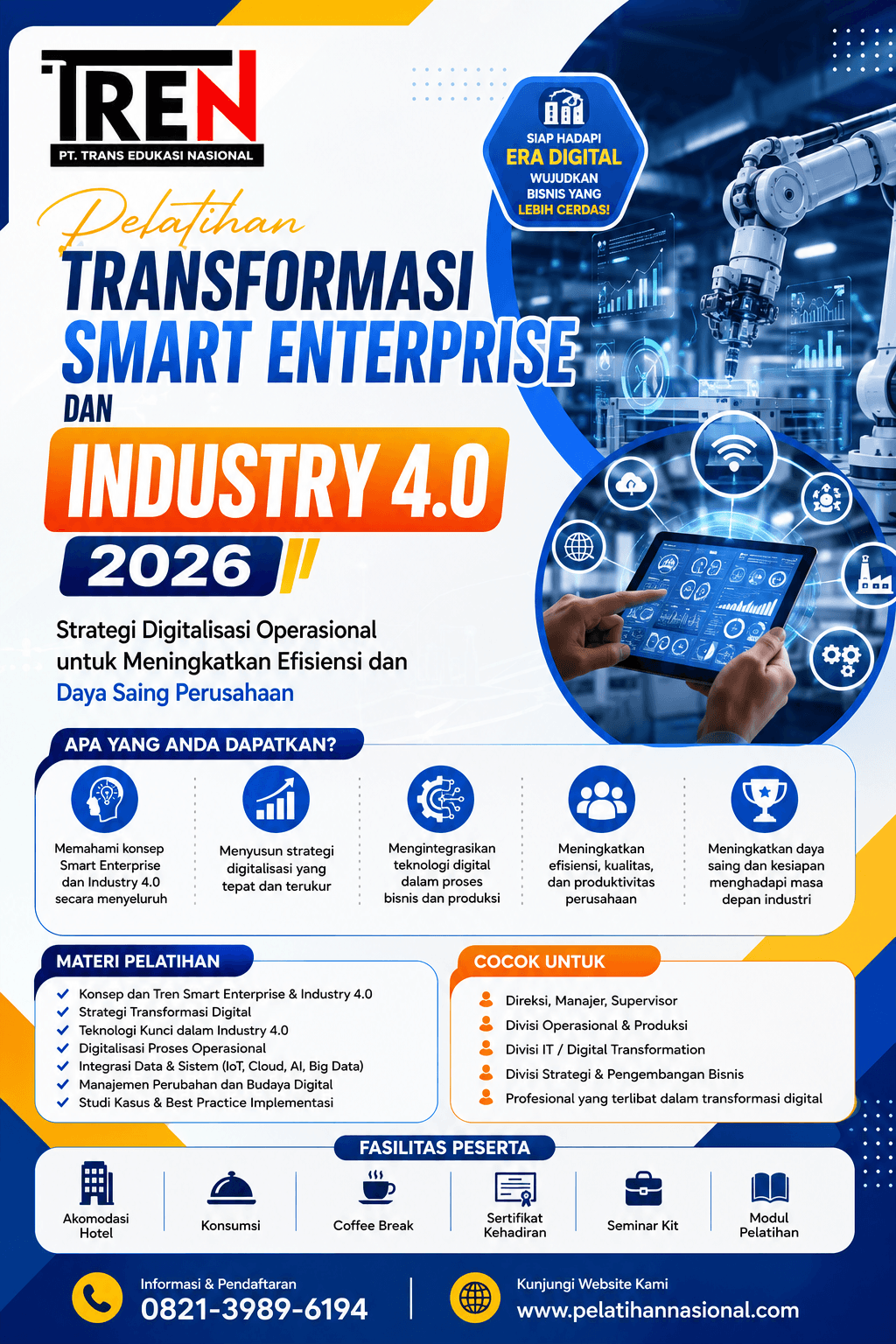Pelatihan Transformasi Smart Enterprise dan Industry 4.0 2026: Strategi Digitalisasi Operasional untuk Meningkatkan Efisiensi dan Daya Saing Perusahaan