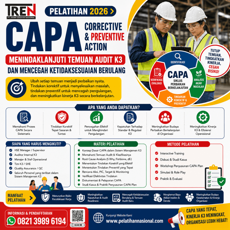 Pelatihan CAPA (Corrective and Preventive Action) 2026: Menindaklanjuti Temuan Audit K3 dan Mencegah Ketidaksesuaian Berulang