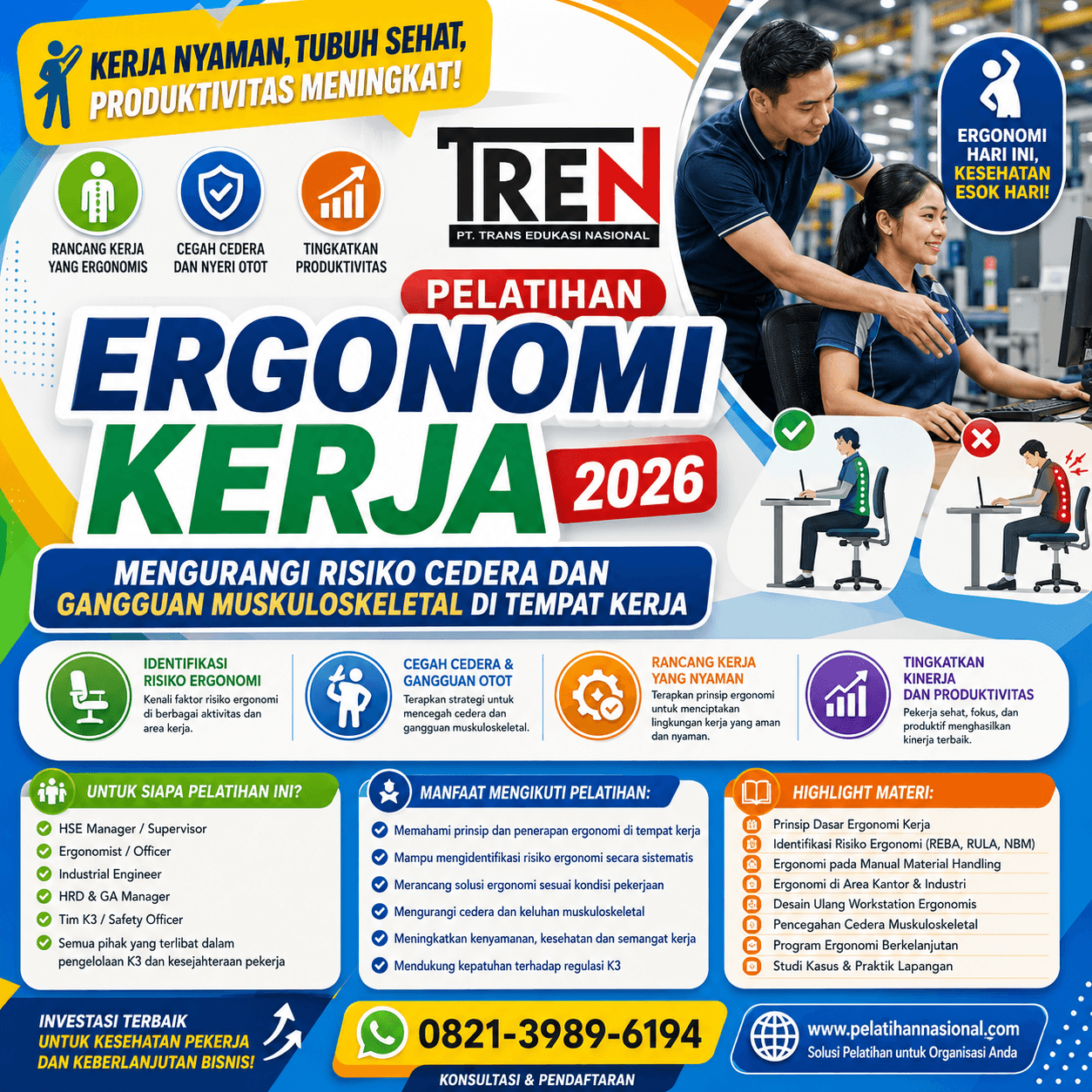Pelatihan Ergonomi Kerja 2026: Mengurangi Risiko Cedera dan Gangguan Muskuloskeletal di Tempat Kerja