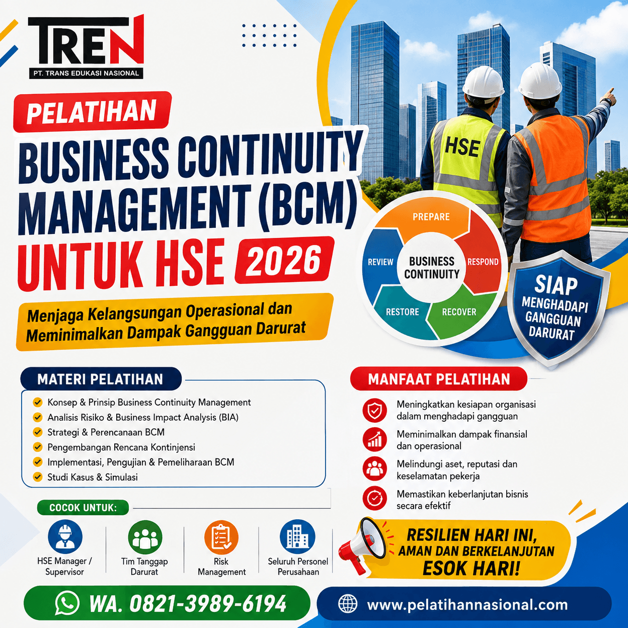 Pelatihan Business Continuity Management (BCM) untuk HSE 2026: Menjaga Kelangsungan Operasional dan Meminimalkan Dampak Gangguan Darurat