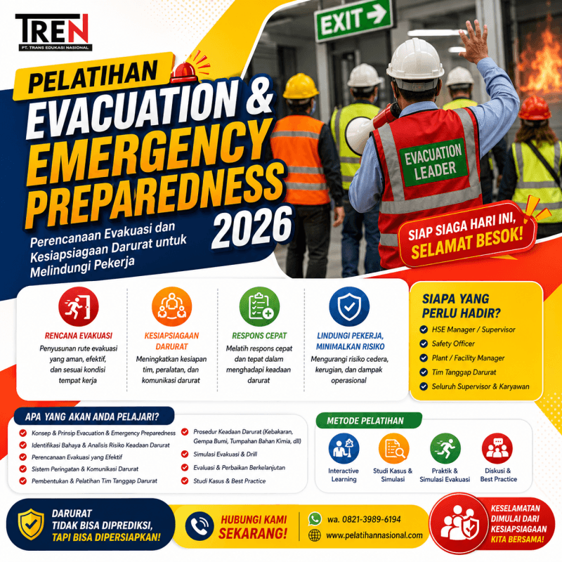 Pelatihan Evacuation dan Emergency Preparedness 2026: Perencanaan Evakuasi dan Kesiapsiagaan Darurat untuk Melindungi Pekerja