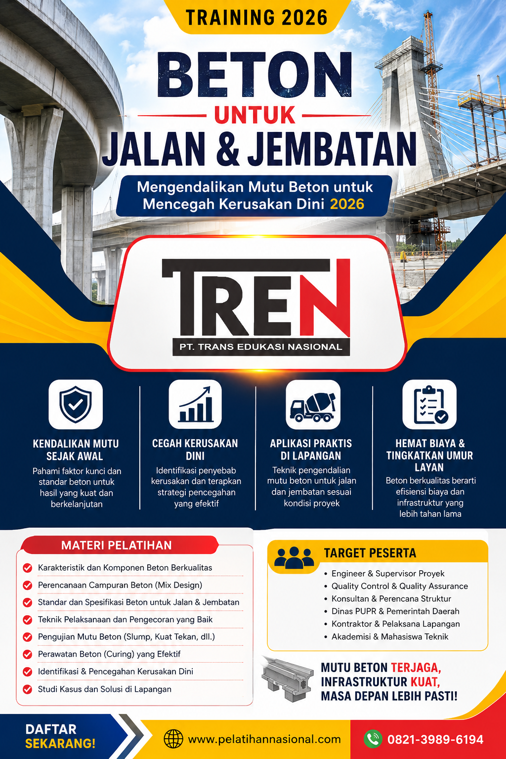 Training Beton untuk Jalan dan Jembatan 2026: Mengendalikan Mutu Beton untuk Mencegah Kerusakan Dini