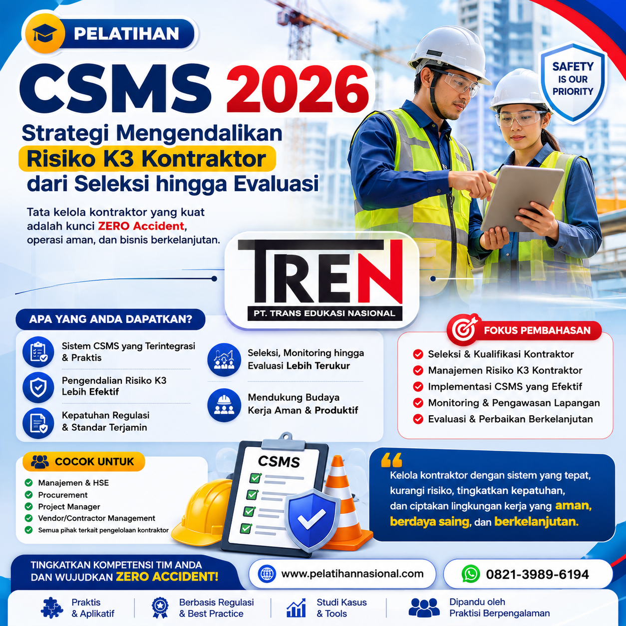 Pelatihan CSMS 2026: Strategi Mengendalikan Risiko K3 Kontraktor dari Seleksi hingga Evaluasi