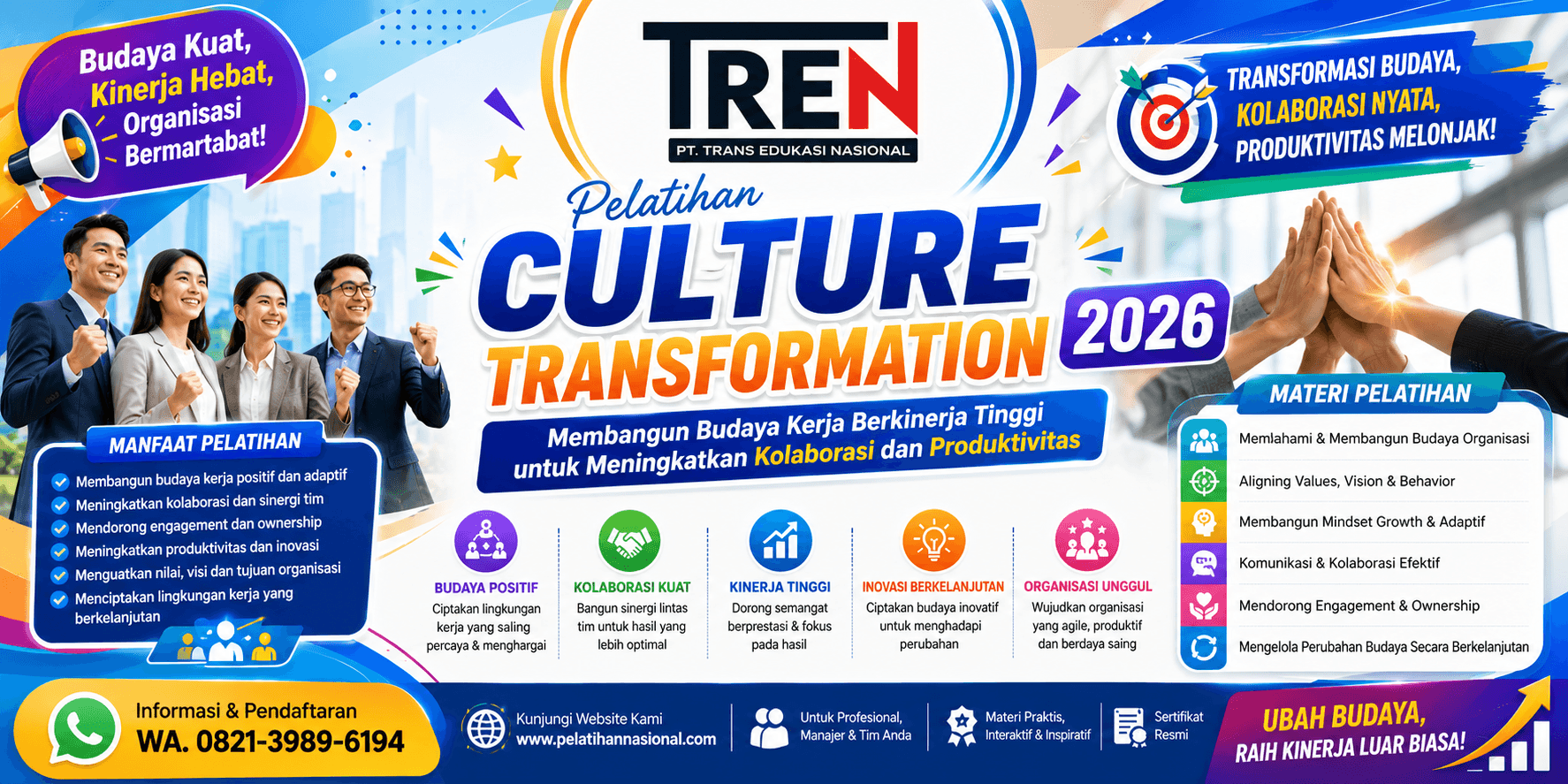 Pelatihan Culture Transformation 2026: Membangun Budaya Kerja Berkinerja Tinggi untuk Meningkatkan Kolaborasi dan Produktivitas