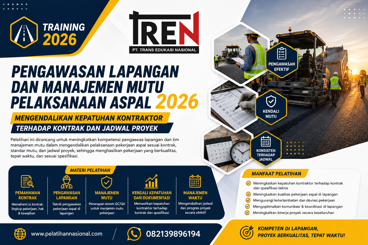 Training Pengawasan Lapangan dan Manajemen Mutu Pelaksanaan Aspal 2026: Mengendalikan Kepatuhan Kontraktor terhadap Kontrak dan Jadwal Proyek