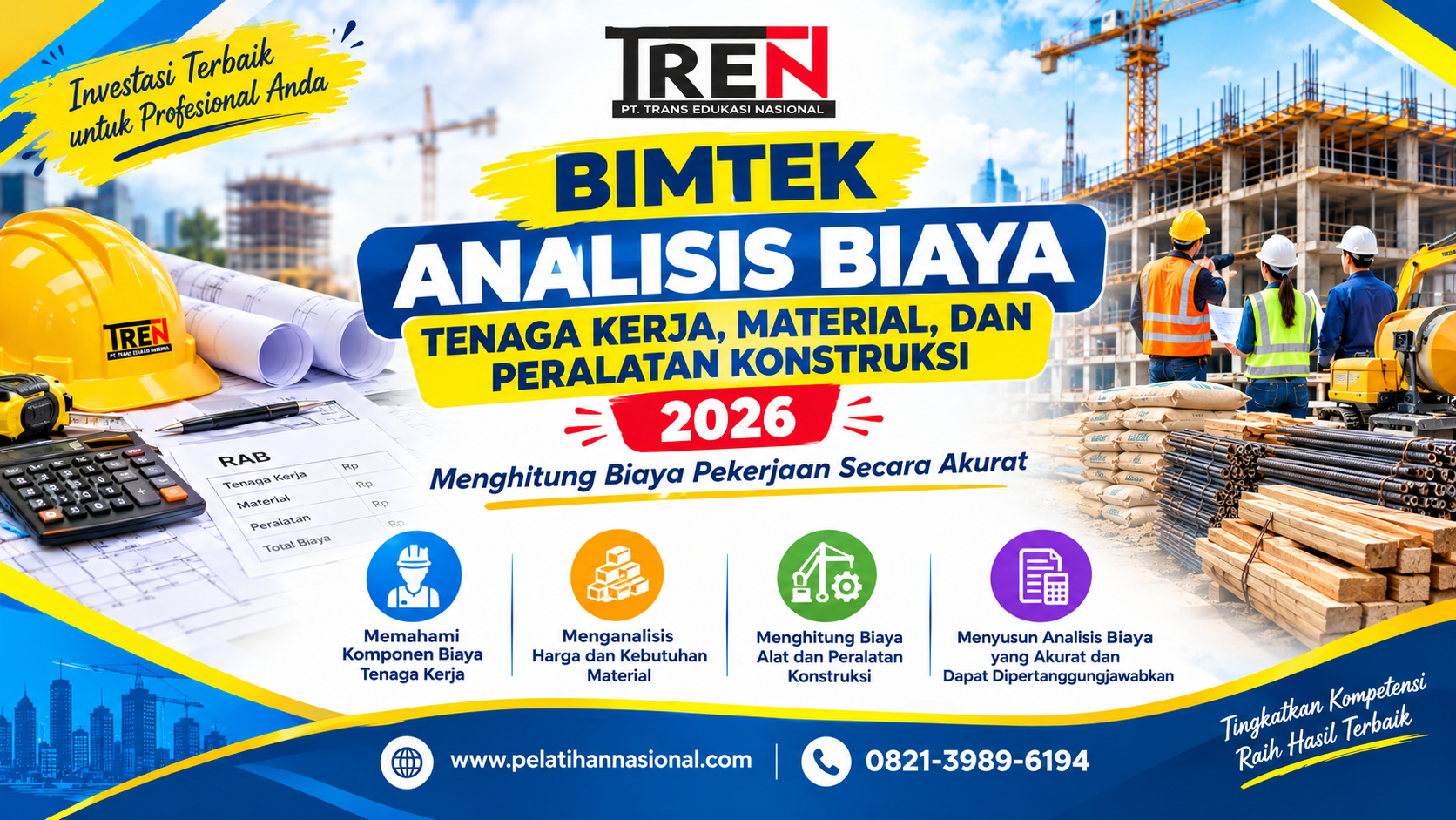 Bimtek Analisis Biaya Tenaga Kerja, Material, dan Peralatan Konstruksi 2026 – Menghitung Biaya Pekerjaan Secara Akurat