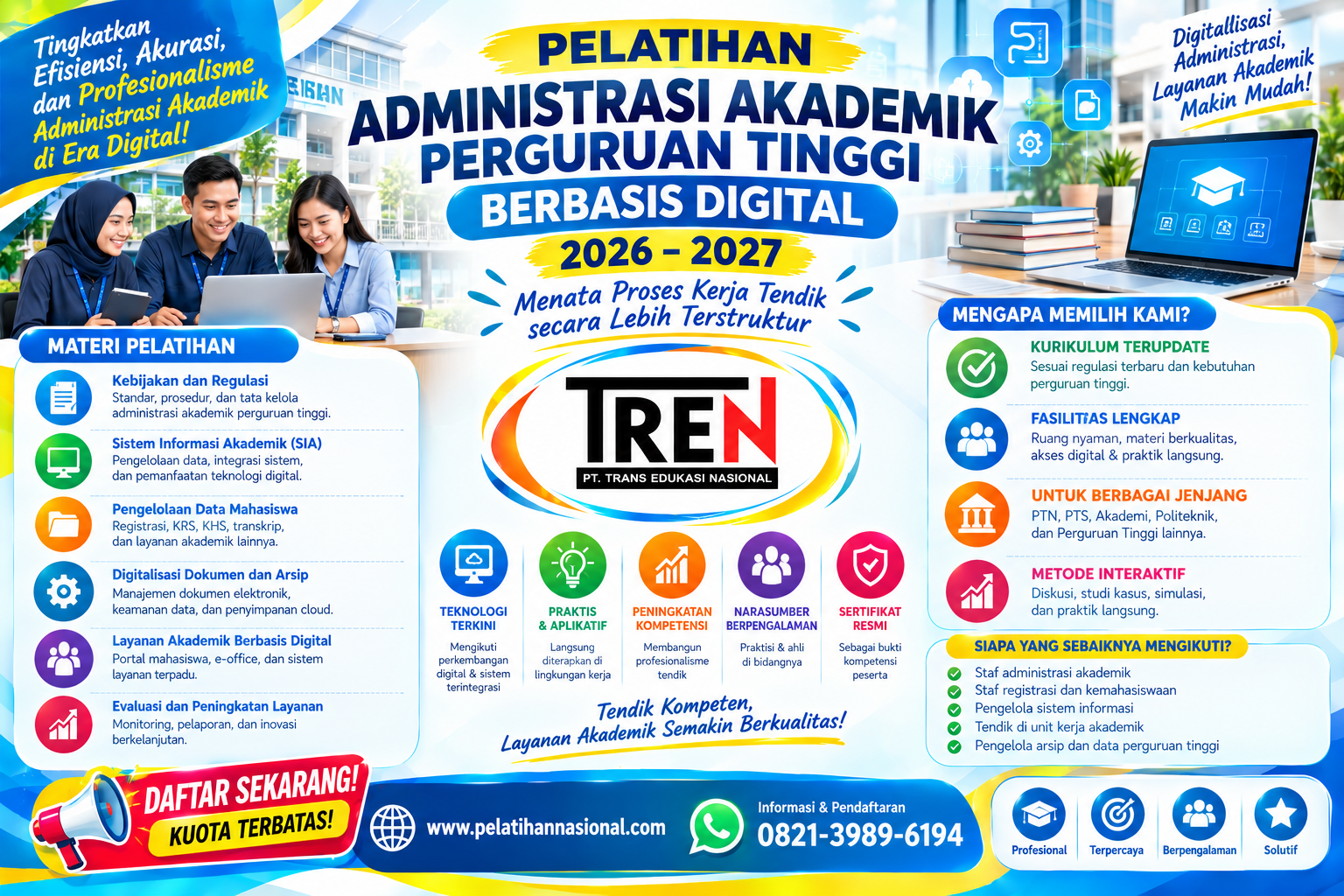 Pelatihan Administrasi Akademik Perguruan Tinggi Berbasis Digital 2026–2027: Menata Proses Kerja Tendik secara Lebih Terstruktur