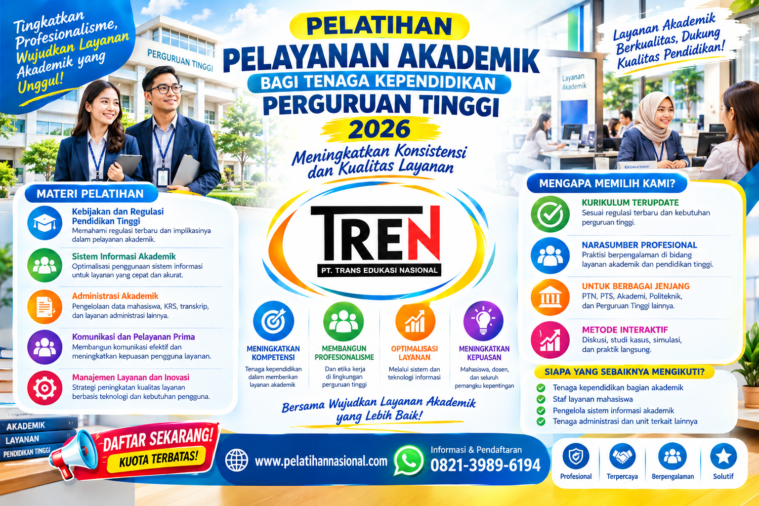 Pelatihan Pelayanan Akademik bagi Tenaga Kependidikan Perguruan Tinggi 2026: Meningkatkan Konsistensi dan Kualitas Layanan