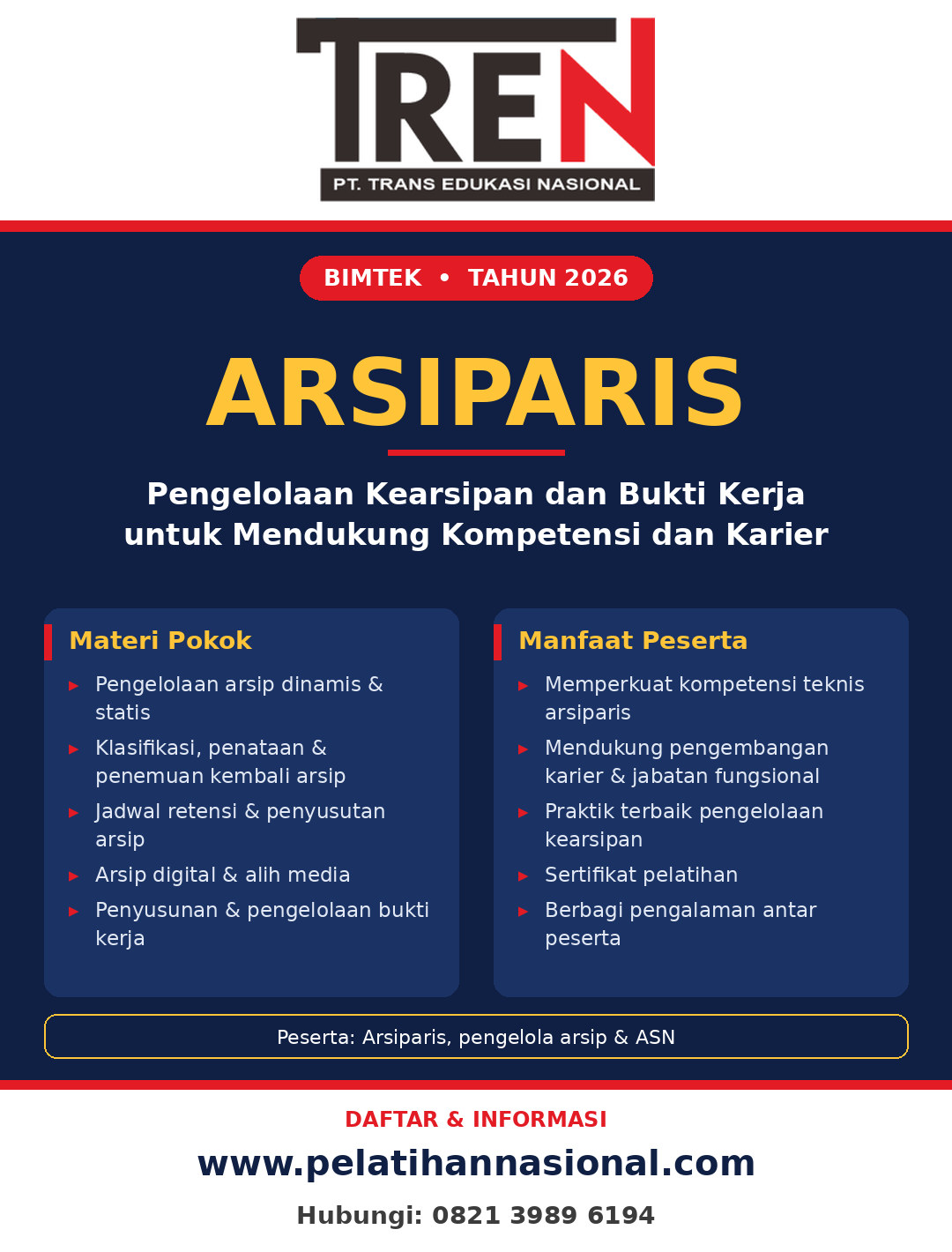 Bimtek Arsiparis 2026: Pengaelolaan Kearsipan dan Bukti Kerja untuk Mendukung Kompetensi dan Karier
