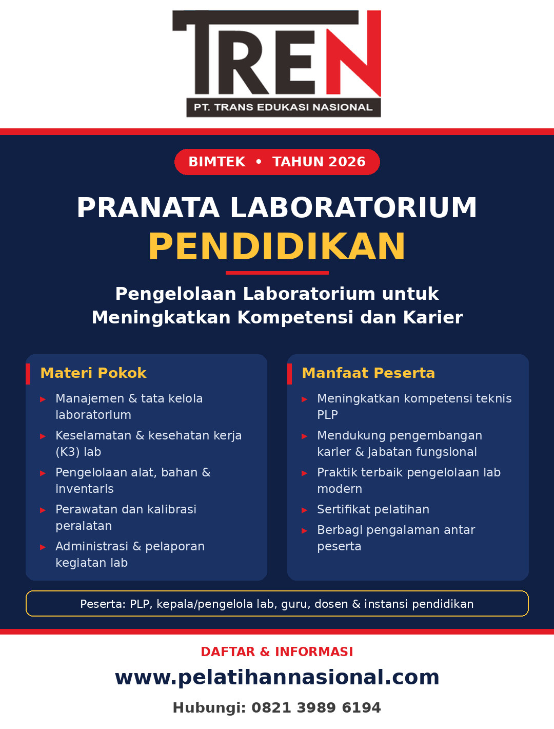 Bimtek Pranata Laboratorium Pendidikan 2026: Pengelolaan Laboratorium untuk Meningkatkan Kompetensi dan Karier