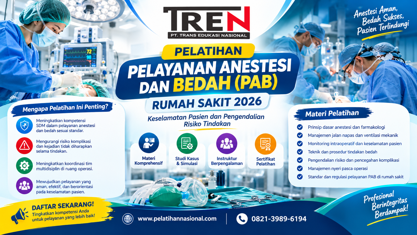 Pelatihan Pelayanan Anestesi dan Bedah (PAB) Rumah Sakit 2026: Keselamatan Pasien dan Pengendalian Risiko Tindakan
