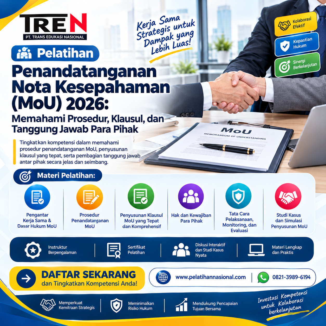 Pelatihan Penandatanganan Nota Kesepahaman (MoU) 2026: Memahami Prosedur, Klausul, dan Tanggung Jawab Para Pihak
