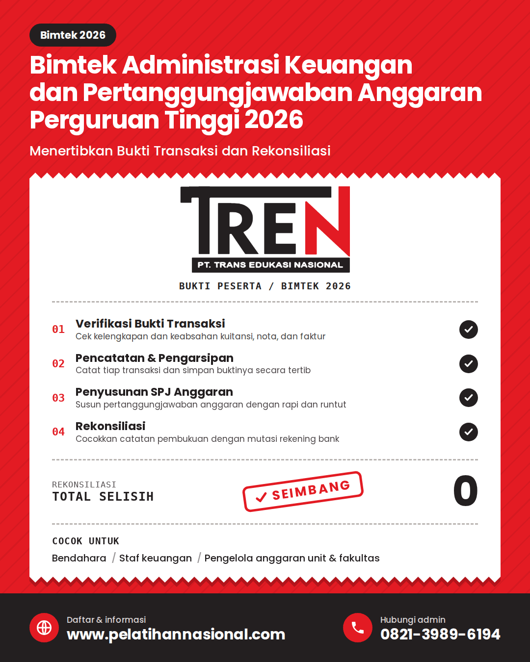 Bimtek Administrasi Keuangan dan Pertanggungjawaban Anggaran Perguruan Tinggi 2026: Menertibkan Bukti Transaksi dan Rekonsiliasi