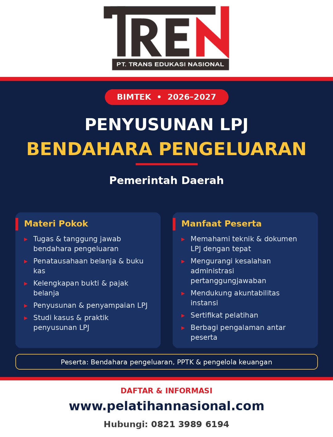 Bimtek Penyusunan LPJ Bendahara Pengeluaran Pemerintah Daerah 2026–2027