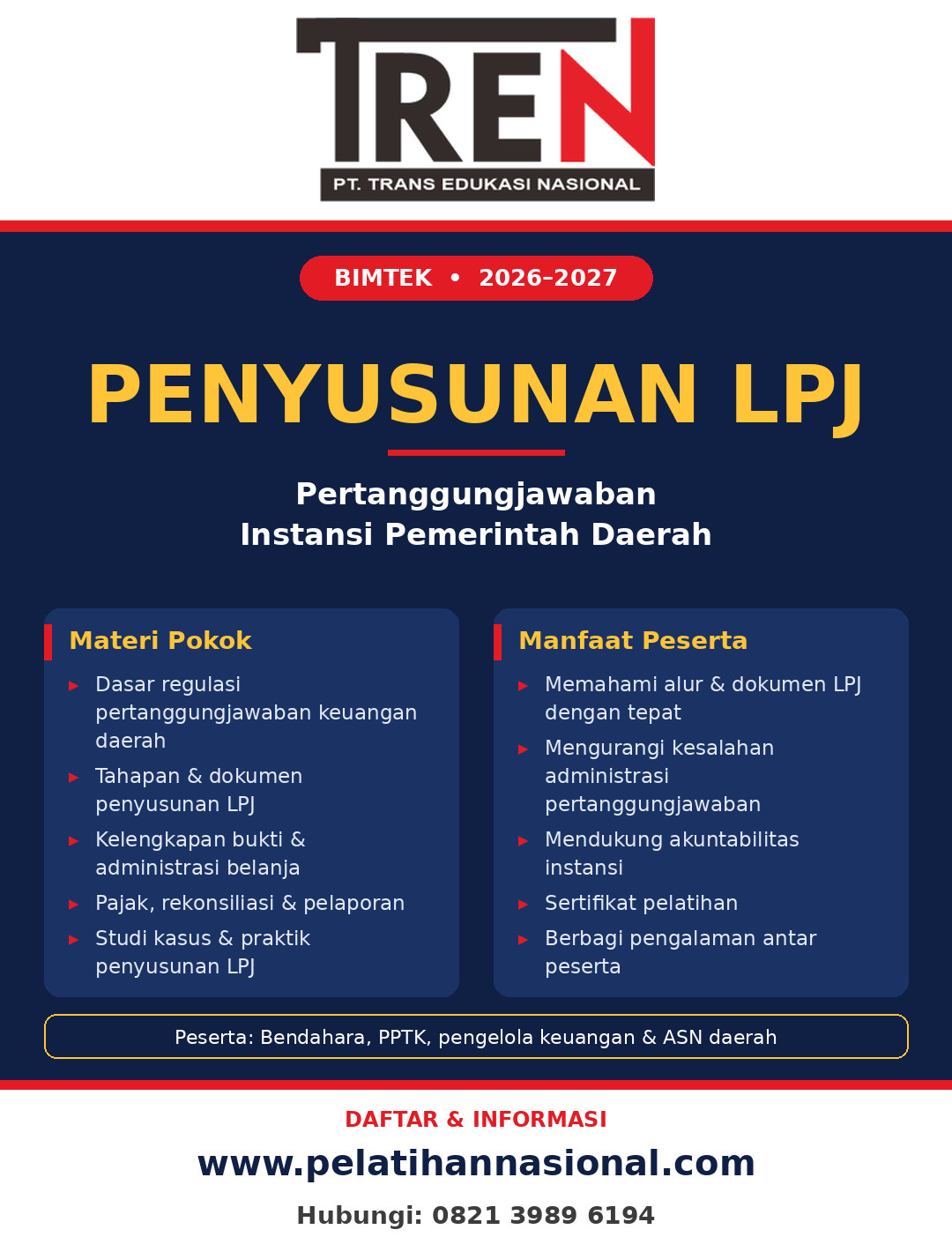 Bimtek Penyusunan LPJ Pertanggungjawaban Instansi Pemerintah Daerah 2026–2027