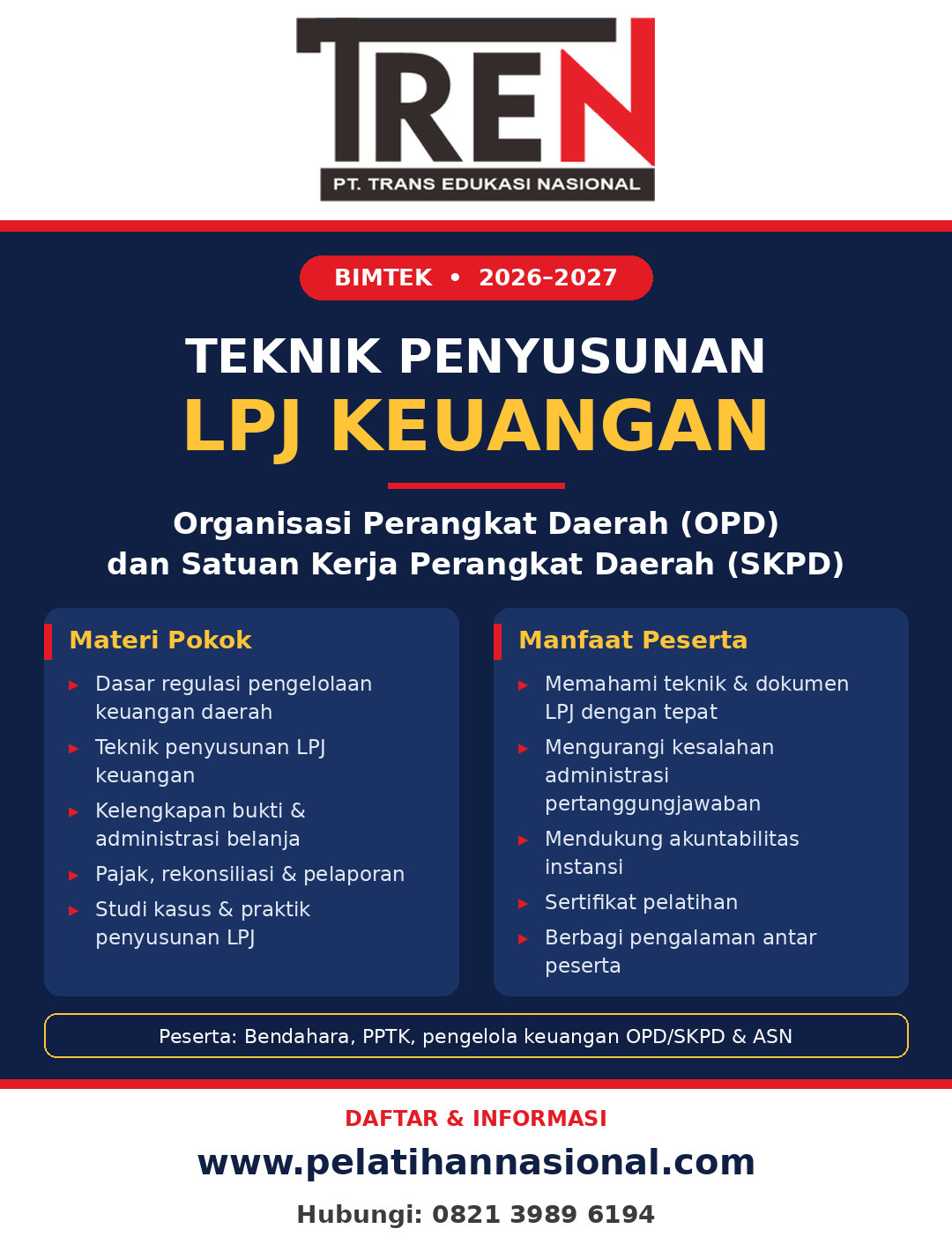 Bimtek Teknik Penyusunan LPJ Keuangan OPD dan SKPD 2026–2027