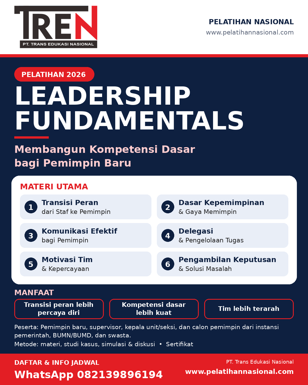 Pelatihan Leadership Fundamentals 2026: Membangun Kompetensi Dasar bagi Pemimpin Baru