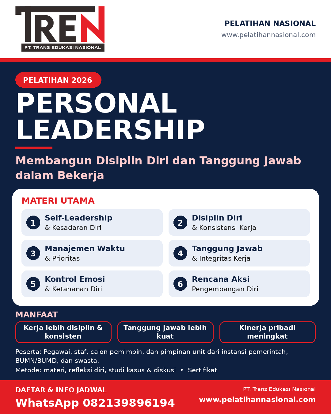 Pelatihan Personal Leadership 2026: Membangun Disiplin Diri dan Tanggung Jawab dalam Bekerja