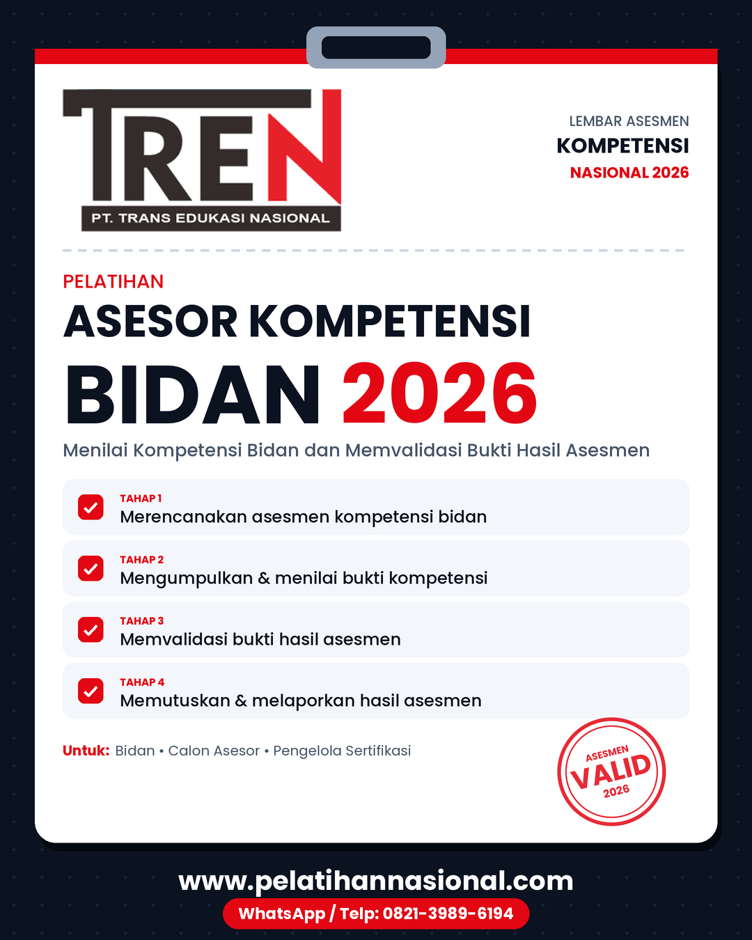Pelatihan Asesor Kompetensi Bidan 2026: Menilai Kompetensi Bidan dan Memvalidasi Bukti Hasil Asesmen