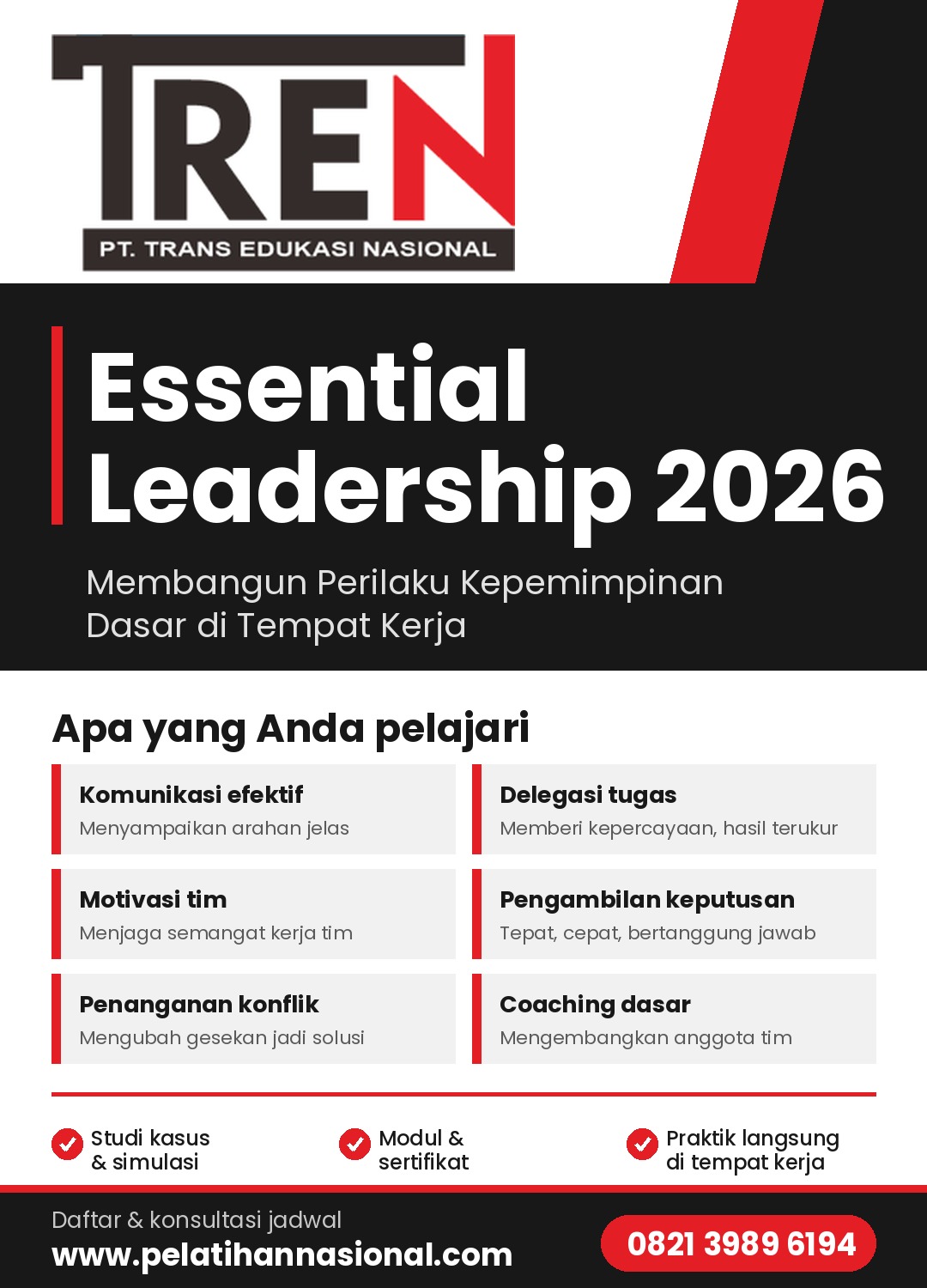 Pelatihan Essential Leadership 2026: Membangun Perilaku Kepemimpinan Dasar di Tempat Kerja