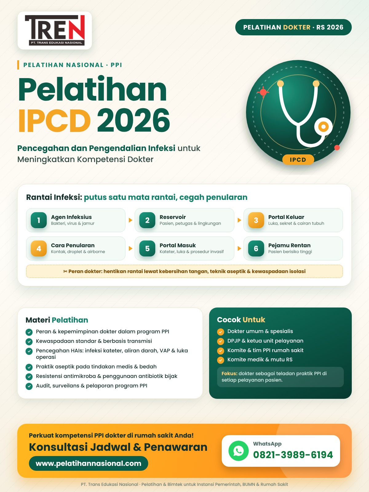 Pelatihan IPCD 2026: Pencegahan dan Pengendalian Infeksi untuk Meningkatkan Kompetensi Dokter