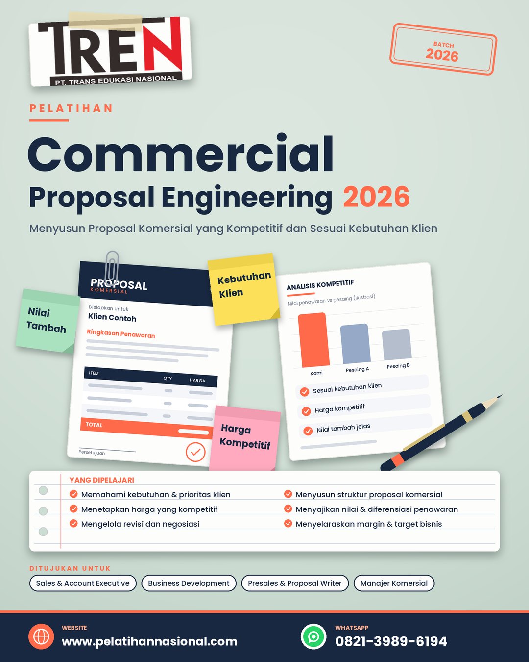 Pelatihan Commercial Proposal Engineering 2026: Menyusun Proposal Komersial yang Kompetitif dan Sesuai Kebutuhan Klien